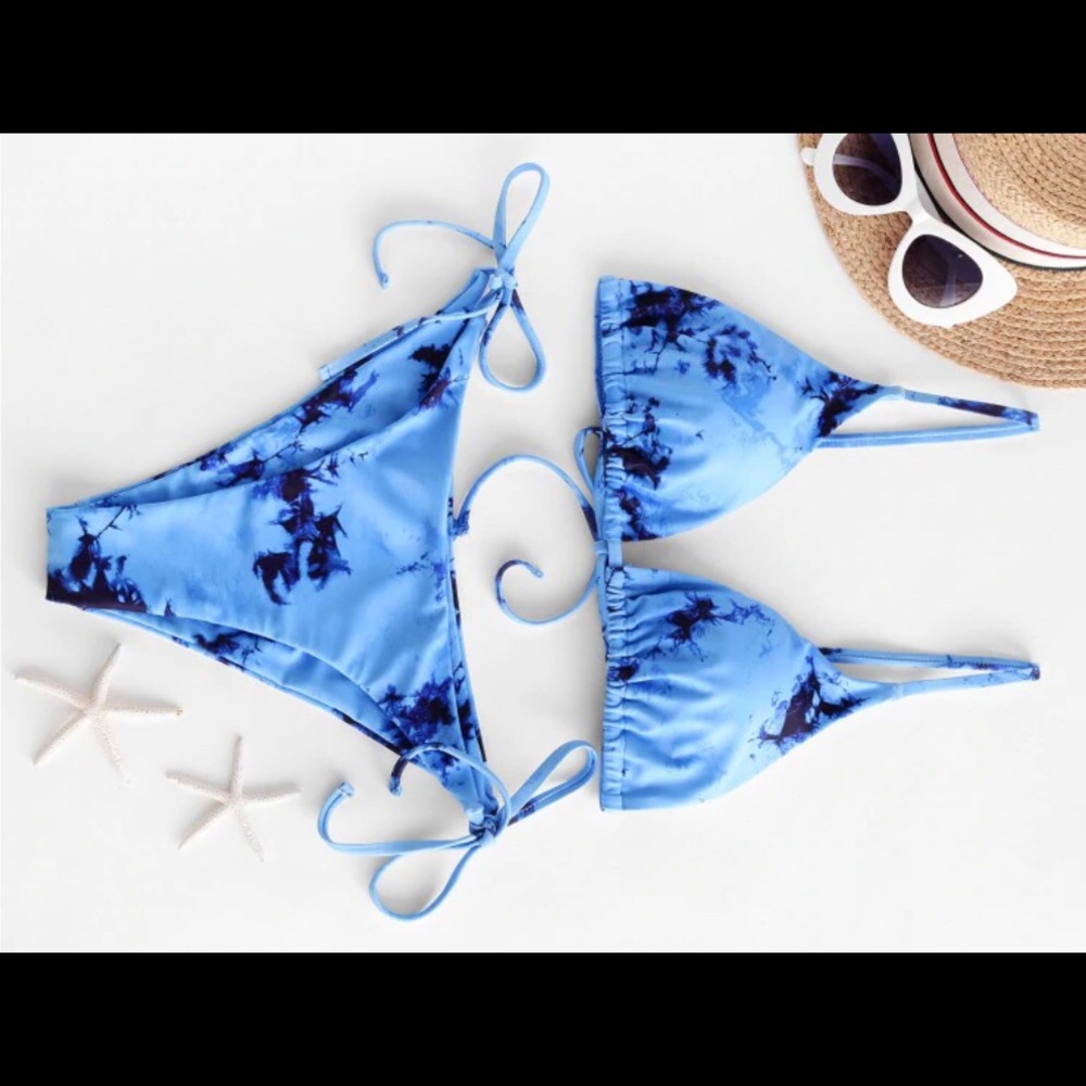 ZAFUL Tie Dye String Bikini Swimsuit DAY SKY BLUE